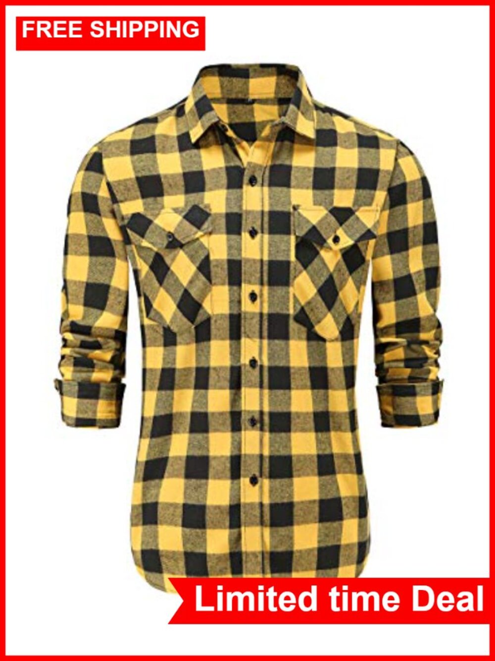 Mens Flannel Shirt Long Sleeve Cotton Poly Button Down Plaid